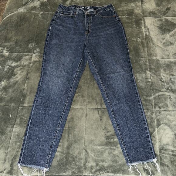 Old Navy Curvy OG Straight Jeans Women 14 Blue Denim Pocket High Rise Frayed Hem - Picture 1 of 9